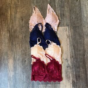 Set of 4 Longline V Neck Floral Lace Bralettes | Multi Color | NWOT Bundle XS